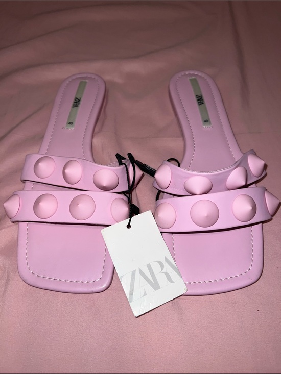 Zara Shoes - Zara Pastel Pink Stud-Embellished Slide Mules